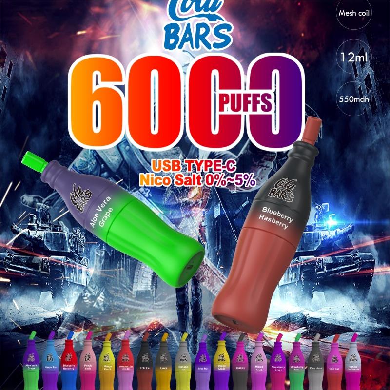 콜라 바 6000 퍼프 일회용 Vape 장치